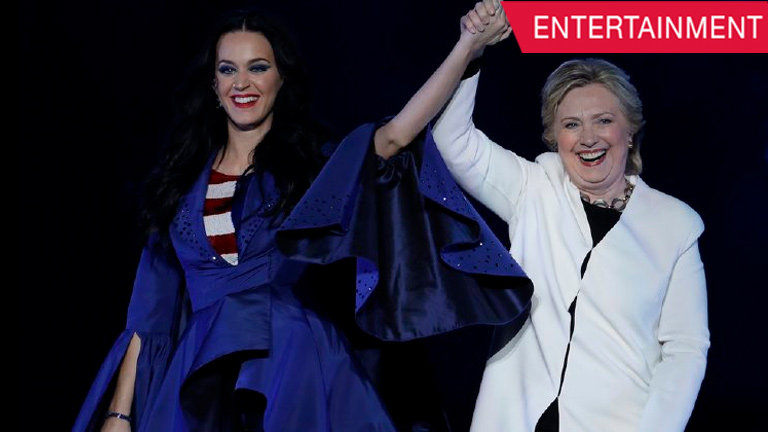 Hillary Clinton model a pair of Katy Perry high heels