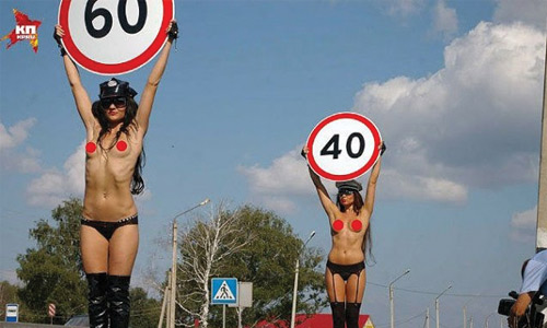 Russia Used Topless Women to Stop Traffic 1