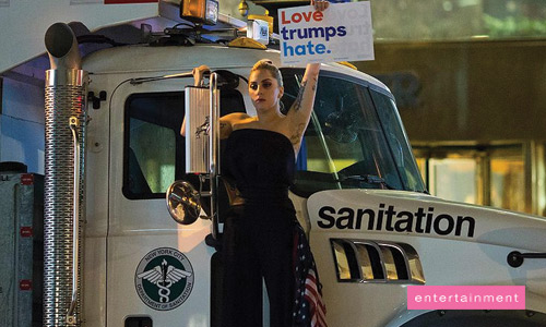 Lady Gaga Protests Outside Trump Tower