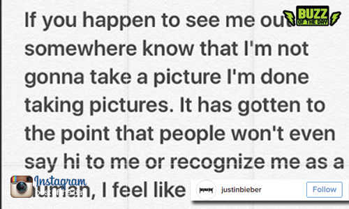 Justin Bieber is “Done Taking Pictures”