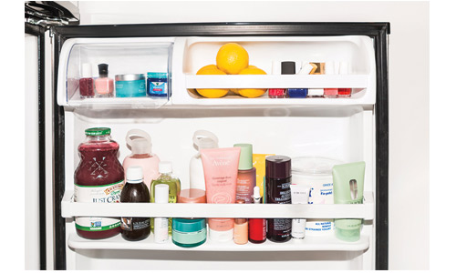 Store skincare products and liquid makeup inside the fridge